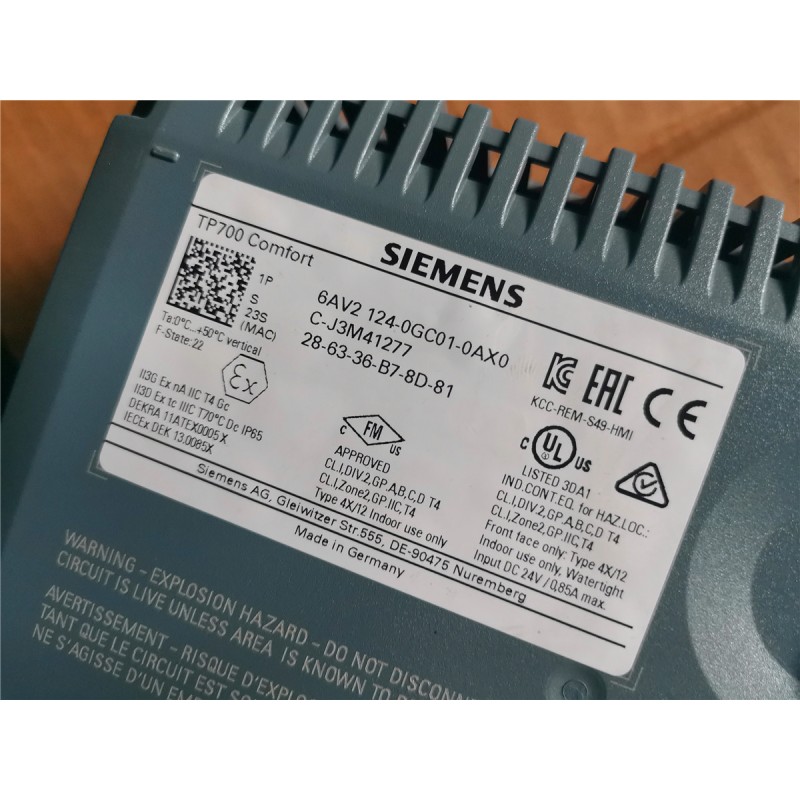 Siemens 6AV2124-0GC01-0AX0 TP700 Comfort 7.0 Inch TFT Touch Panel | High-Resolution HMI Display