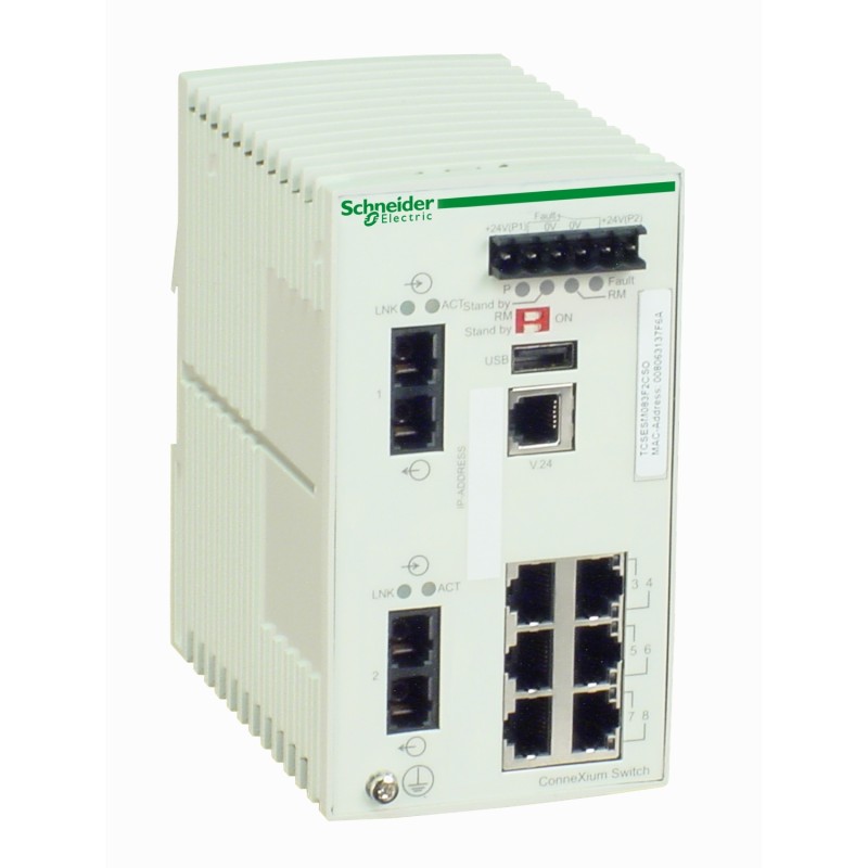Schneider TCSESM083F2CS0 Ethernet TCP/IP Managed Switch | ConneXium 6TX/2FX Single Mode